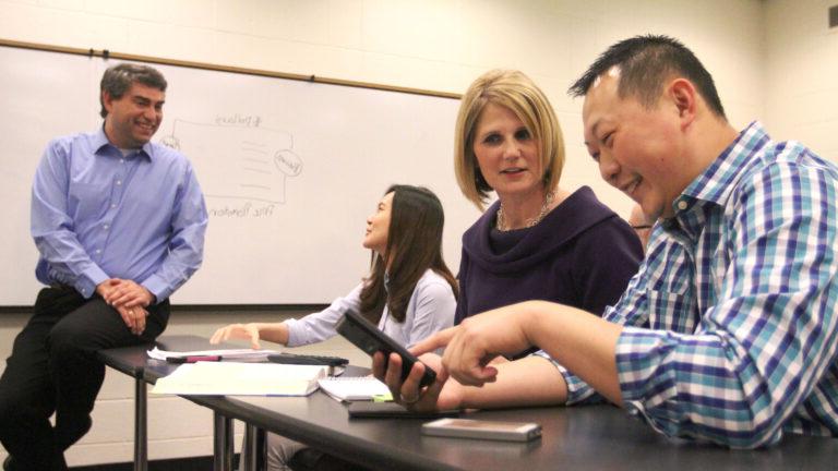 Student and professor in class